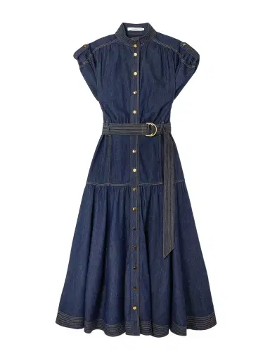 Zimmermann Belted Tiered Denim Midi Dress | Thumbnail 1 Zimmermann Belted Tiered Denim Midi Dress | Thumbnail 1