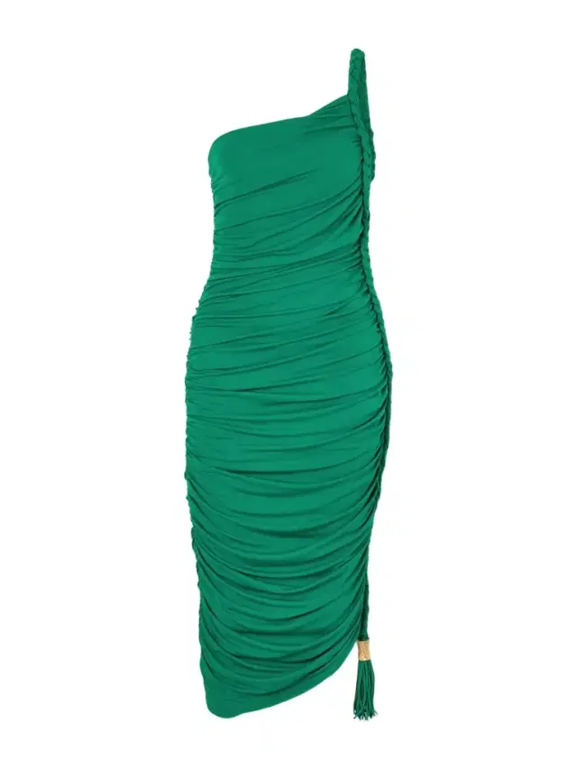 Alessia One-shoulder Asymmetric Tasseled Ruched Stretch-jersey Midi Dress