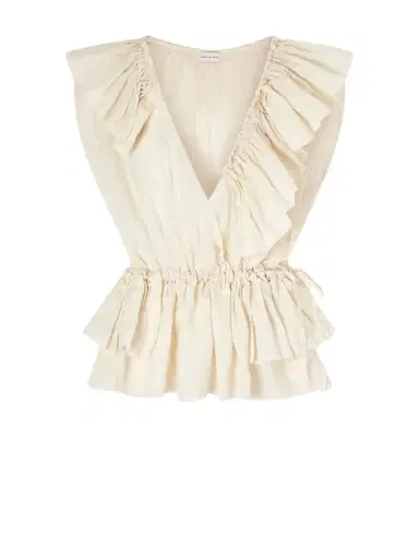 Dries Van Noten Ruffled Gathered Ramie Top | Thumbnail 1 Dries Van Noten Ruffled Gathered Ramie Top | Thumbnail 1