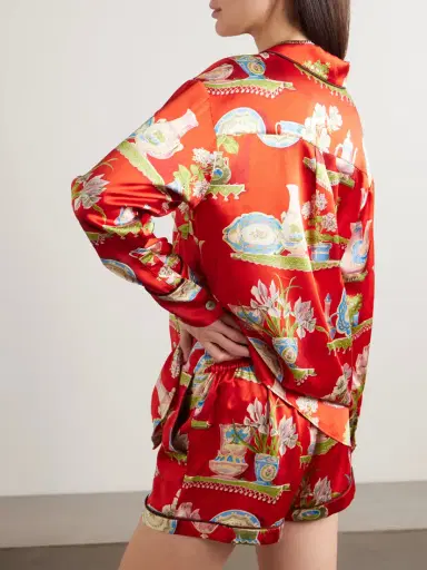 Olivia von Halle Alba Piped Printed Silk-satin Pajamas | Thumbnail 3
