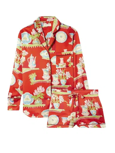 Olivia von Halle Alba Piped Printed Silk-satin Pajamas | Thumbnail 1