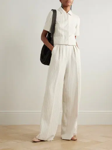 Max Mara Pinstriped Cotton-piqué Wide-leg Pants | Thumbnail 2 Max Mara Pinstriped Cotton-piqué Wide-leg Pants | Thumbnail 2