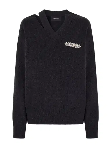 Simone Rocha Embellished Cut-out Wool-blend Sweater | Thumbnail 1 Simone Rocha Embellished Cut-out Wool-blend Sweater | Thumbnail 1