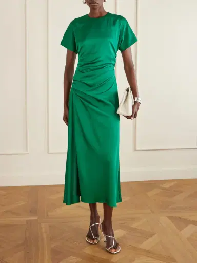Simkhai Marabella Ruched Satin Midi Dress | Thumbnail 2