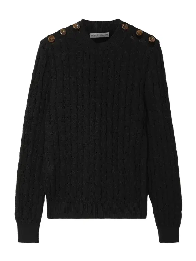 Button-embellished Cable-knit Cotton Sweater