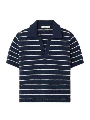 Frame The Striped Easy Cotton-blend Polo Shirt | Thumbnail 1 Frame The Striped Easy Cotton-blend Polo Shirt | Thumbnail 1