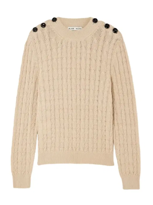 Button-embellished Cable-knit Cotton Sweater