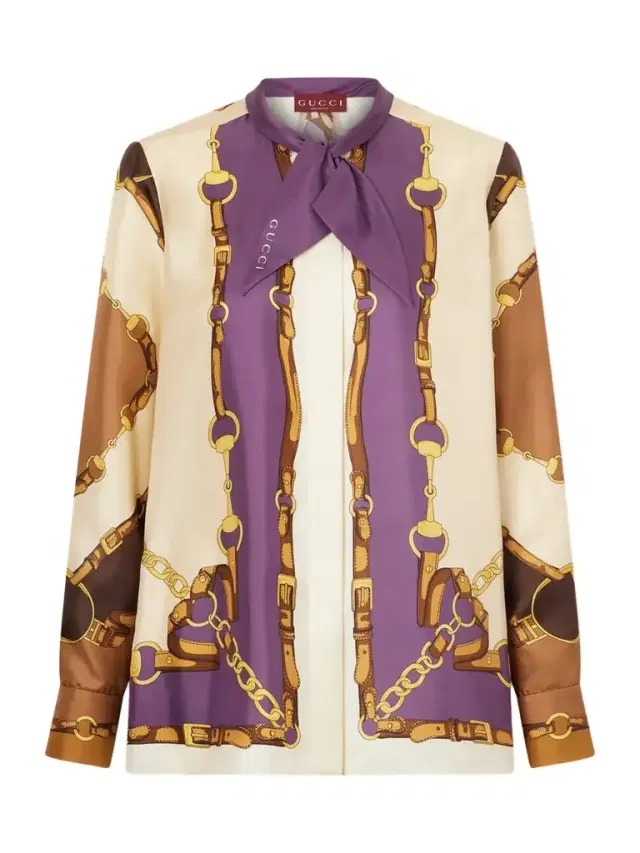 Tie-detailed Printed Silk Shirt