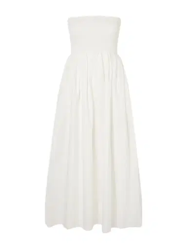 Faithfull Jamie Strapless Shirred Cotton-poplin Midi Dress | Thumbnail 1 Faithfull Jamie Strapless Shirred Cotton-poplin Midi Dress | Thumbnail 1