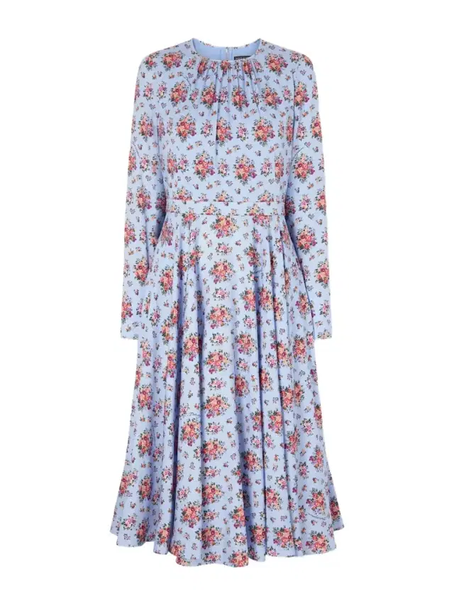 Belted Gathered Floral-print Silk-blend Midi Dress