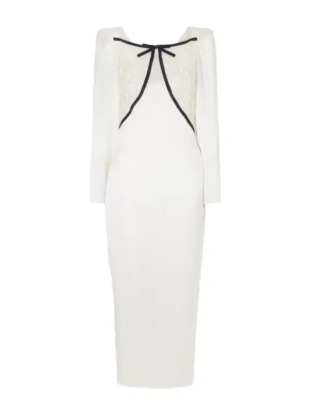 Bow-detailed Silk-satin And Sequin-embellished Lace Midi Dress