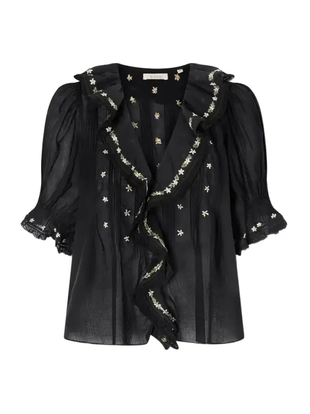 Hettie Lace-trimmed Embroidered Organic Cotton-voile Blouse Hettie Lace-trimmed Embroidered Organic Cotton-voile Blouse