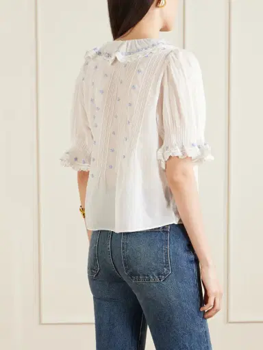 DÔEN Hettie Lace-trimmed Embroidered Organic Cotton-voile Blouse | Thumbnail 4 DÔEN Hettie Lace-trimmed Embroidered Organic Cotton-voile Blouse | Thumbnail 4