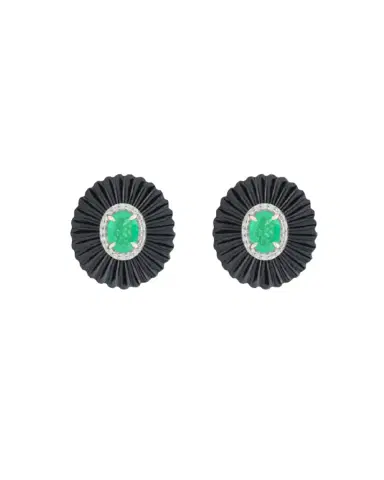 Wish Fine Jewelry 20ct Diamond Emerald Black Onyx 18K Gold Earrings | Thumbnail 1