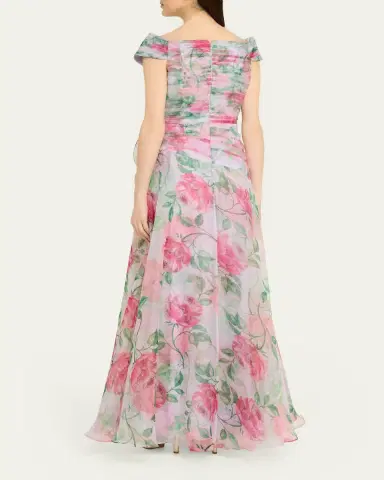 Rickie Freeman for Teri Jon Pleated Off-Shoulder Floral-Print Organza Gown | Thumbnail 3 Rickie Freeman for Teri Jon Pleated Off-Shoulder Floral-Print Organza Gown | Thumbnail 3