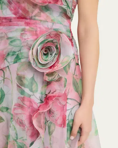 Rickie Freeman for Teri Jon Pleated Off-Shoulder Floral-Print Organza Gown | Thumbnail 5 Rickie Freeman for Teri Jon Pleated Off-Shoulder Floral-Print Organza Gown | Thumbnail 5