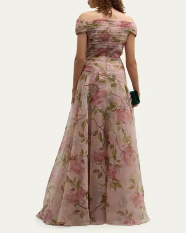 Rickie Freeman for Teri Jon Pleated Off-Shoulder Floral-Print Organza Gown | Thumbnail 7 Rickie Freeman for Teri Jon Pleated Off-Shoulder Floral-Print Organza Gown | Thumbnail 7
