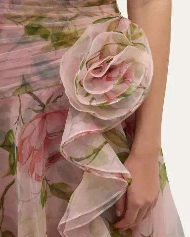 Rickie Freeman for Teri Jon Pleated Off-Shoulder Floral-Print Organza Gown | Thumbnail 9 Rickie Freeman for Teri Jon Pleated Off-Shoulder Floral-Print Organza Gown | Thumbnail 9