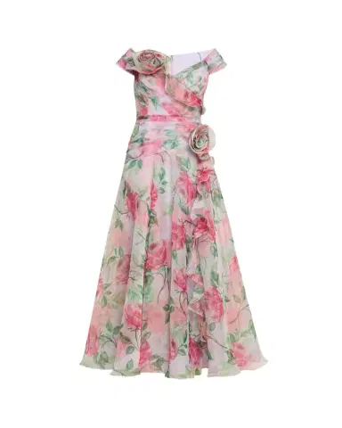 Rickie Freeman for Teri Jon Pleated Off-Shoulder Floral-Print Organza Gown | Thumbnail 1 Rickie Freeman for Teri Jon Pleated Off-Shoulder Floral-Print Organza Gown | Thumbnail 1