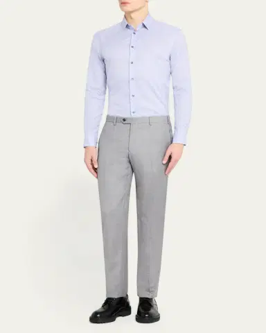 Giorgio Armani Men's Micro-Plaid Cotton Dress Shirt | Thumbnail 2 Giorgio Armani Men's Micro-Plaid Cotton Dress Shirt | Thumbnail 2
