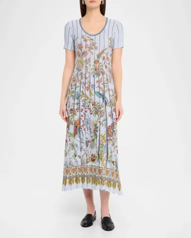 Etro Floral-Print Pleated Short-Sleeve Midi Dress | Thumbnail 6 Etro Floral-Print Pleated Short-Sleeve Midi Dress | Thumbnail 6