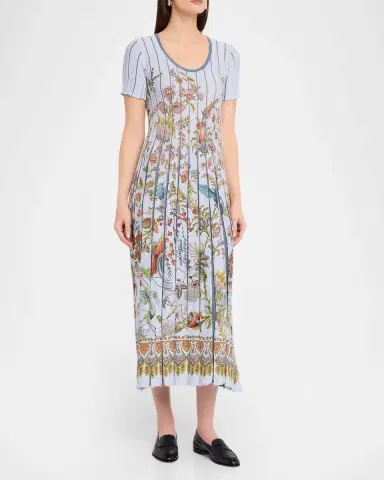 Etro Floral-Print Pleated Short-Sleeve Midi Dress | Thumbnail 8 Etro Floral-Print Pleated Short-Sleeve Midi Dress | Thumbnail 8