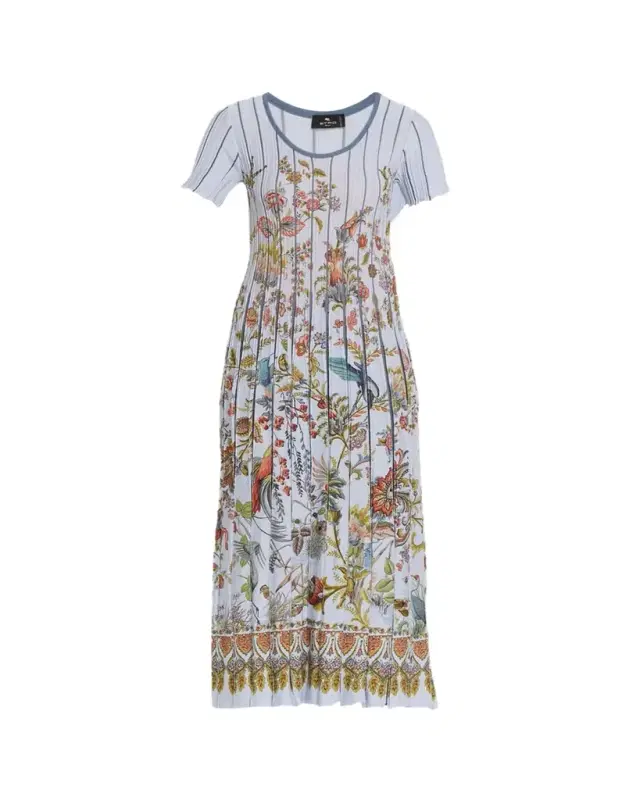 Floral-Print Pleated Short-Sleeve Midi Dress