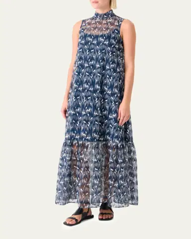Akris punto Scribble Embroidered Tulle Sleeveless Maxi Dress | Thumbnail 4