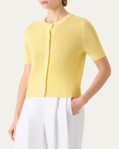 Akris punto Striped Mesh Knit Short-Sleeve Crewneck Cardigan | Thumbnail 4 Akris punto Striped Mesh Knit Short-Sleeve Crewneck Cardigan | Thumbnail 4