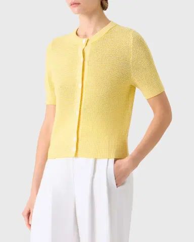 Akris punto Striped Mesh Knit Short-Sleeve Crewneck Cardigan | Thumbnail 8 Akris punto Striped Mesh Knit Short-Sleeve Crewneck Cardigan | Thumbnail 8