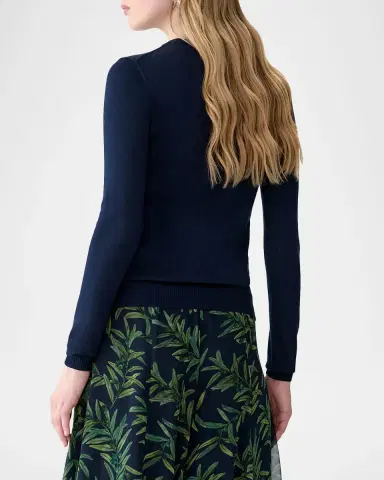 Carolina Herrera Olive Branch Embroidered Silk-Cotton Crewneck Sweater | Thumbnail 6 Carolina Herrera Olive Branch Embroidered Silk-Cotton Crewneck Sweater | Thumbnail 6