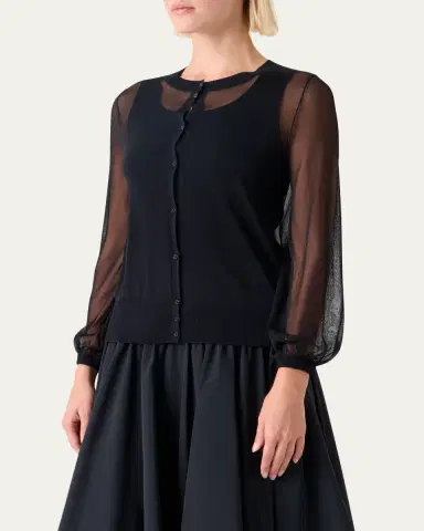 Akris punto Sheer Knit Crewneck Cardigan | Thumbnail 3