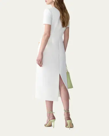 Carolina Herrera Flower-Print Crepe Short-Sleeve Midi Dress | Thumbnail 3