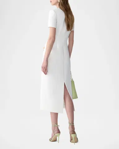 Carolina Herrera Flower-Print Crepe Short-Sleeve Midi Dress | Thumbnail 6