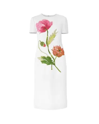 Carolina Herrera Flower-Print Crepe Short-Sleeve Midi Dress | Thumbnail 1