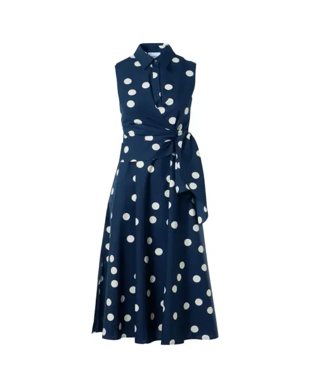 Polka-Dot Cotton Poplin Sleeveless Midi Shirtdress