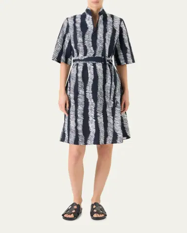 Akris punto Short-Sleeve Scribble Cotton Poplin Belted Shirtdress | Thumbnail 2