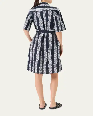 Akris punto Short-Sleeve Scribble Cotton Poplin Belted Shirtdress | Thumbnail 3