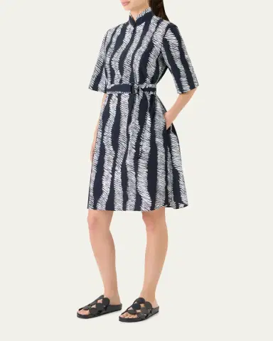 Akris punto Short-Sleeve Scribble Cotton Poplin Belted Shirtdress | Thumbnail 4