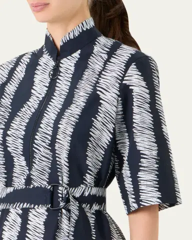 Akris punto Short-Sleeve Scribble Cotton Poplin Belted Shirtdress | Thumbnail 5