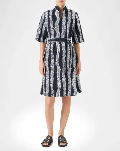 Akris punto Short-Sleeve Scribble Cotton Poplin Belted Shirtdress | Thumbnail 6