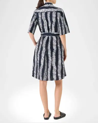 Akris punto Short-Sleeve Scribble Cotton Poplin Belted Shirtdress | Thumbnail 7