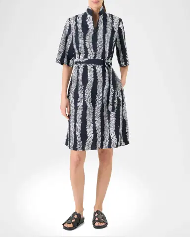 Akris punto Short-Sleeve Scribble Cotton Poplin Belted Shirtdress | Thumbnail 8