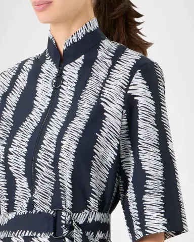 Akris punto Short-Sleeve Scribble Cotton Poplin Belted Shirtdress | Thumbnail 9