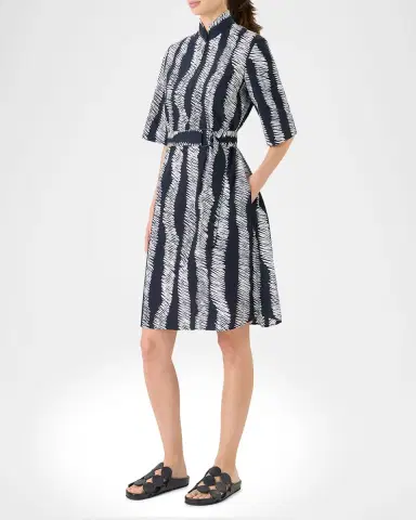 Akris punto Short-Sleeve Scribble Cotton Poplin Belted Shirtdress | Thumbnail 10