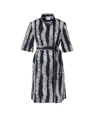 Akris punto Short-Sleeve Scribble Cotton Poplin Belted Shirtdress | Thumbnail 1