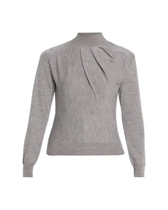 Draped Mock-Neck Wool Sweater