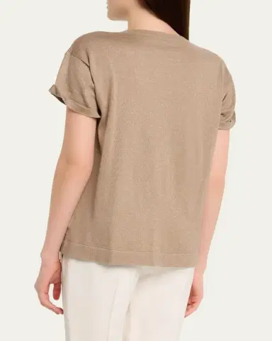 Brunello Cucinelli Cashmere Silk Lurex Short-Sleeve T-Shirt | Thumbnail 3