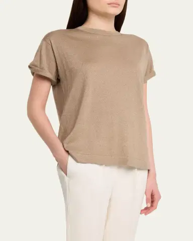 Brunello Cucinelli Cashmere Silk Lurex Short-Sleeve T-Shirt | Thumbnail 4