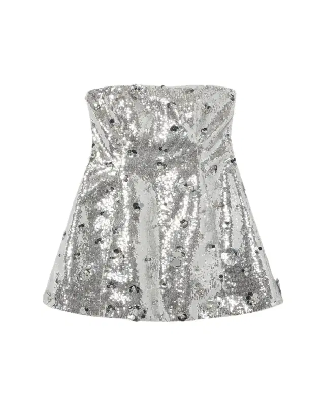 SIMKHAI Arta Strapless Sequin A-Line Mini Dress